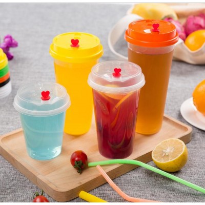 600ml  milk tea plastic cup with lid